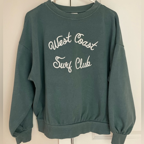 H&M Tops - Oversized Green Pullover Sweatshirt Embroidered with “West Coast Surf Club” XS